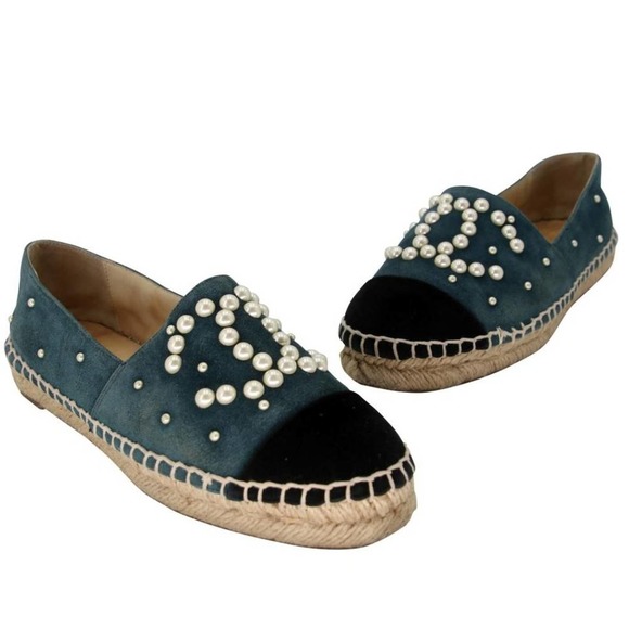 Chanel Espadrille 35 Suede and Pearl Cc Flats CC-S0207P-C019 - Picture 1 of 11